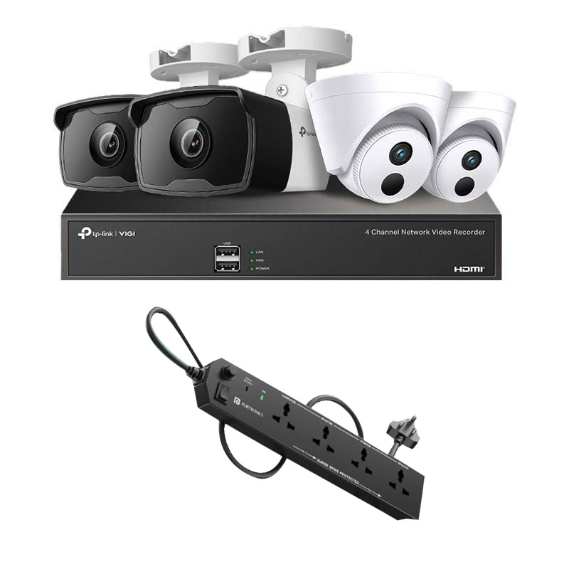 Picture of TP-Link VIGI 4 IP Cameras Combo (2 Indoor & 2 Outdoor  Cameras ) 👨🏻‍🔧With CCTV Installation + 4Channel NVR+ 4 PORT POE Switch + HDD + Accessories + 90m Cable + Smart watch (7-in-1 Strap)